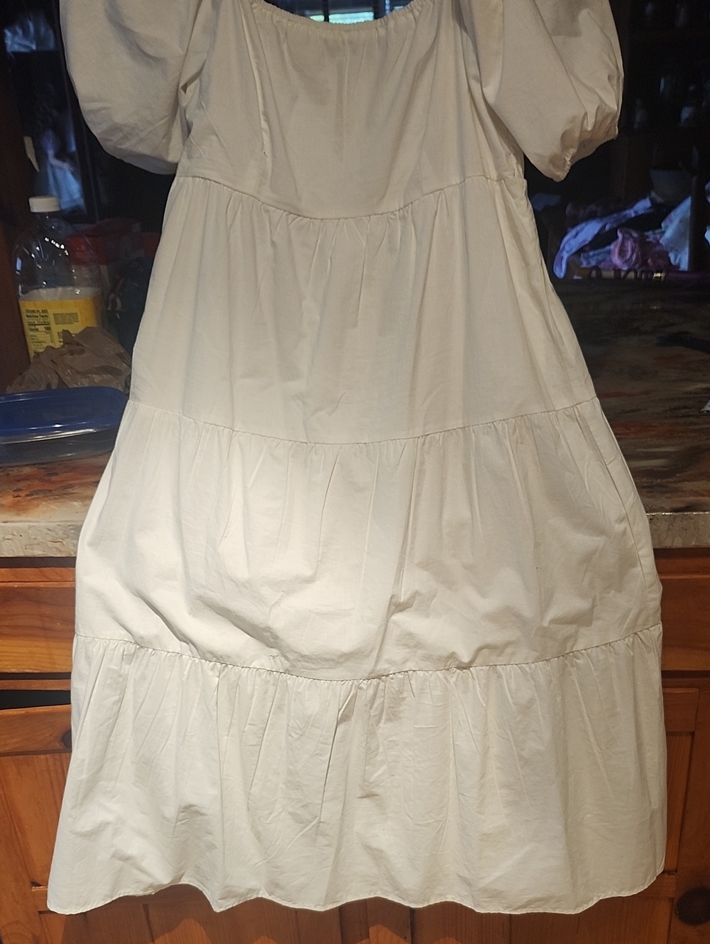 Boho Tiered Maxi Dress in Cream with Puff Sleeves